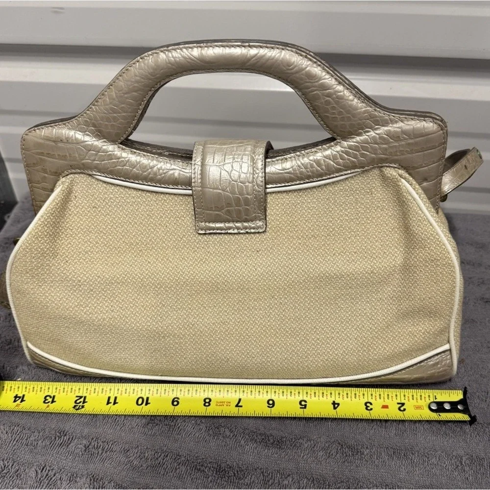 Brahmin Woven Linen Tweed Satchel Oyster Shell Melbourne Purse (Smoke Smell)
